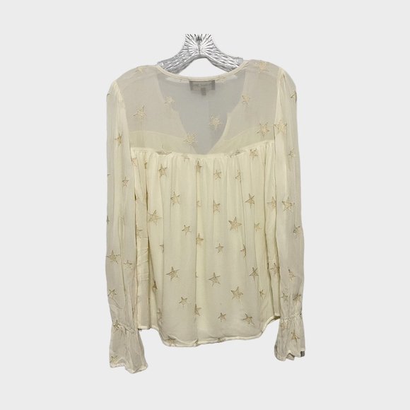 Michael Stars Medium Cream Gold Metallic Star Printed Long Sleeve Blouse - Picture 3 of 6